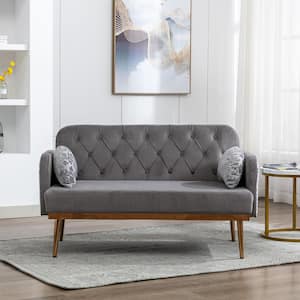 55 in. W Square Arm Velvet Straight Sofa Loverseat Couch in Gray