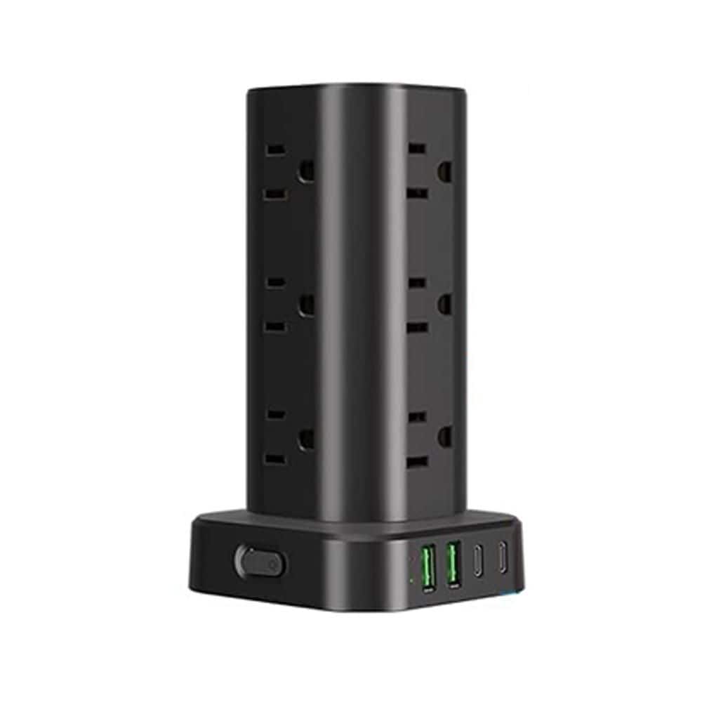 12-Outlet Wireless Charging Power Strip Tower Surge Protector with 10 ft. Flat Plug Cord and 4 USB Ports, Black price history on PriceWatchPro