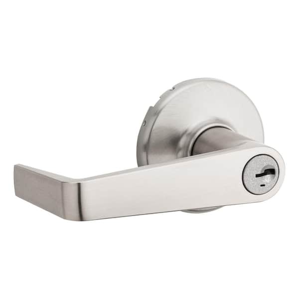 Kingston Satin Nickel Round Keyed Entry Reversible Door Lever featuring SmartKey Security