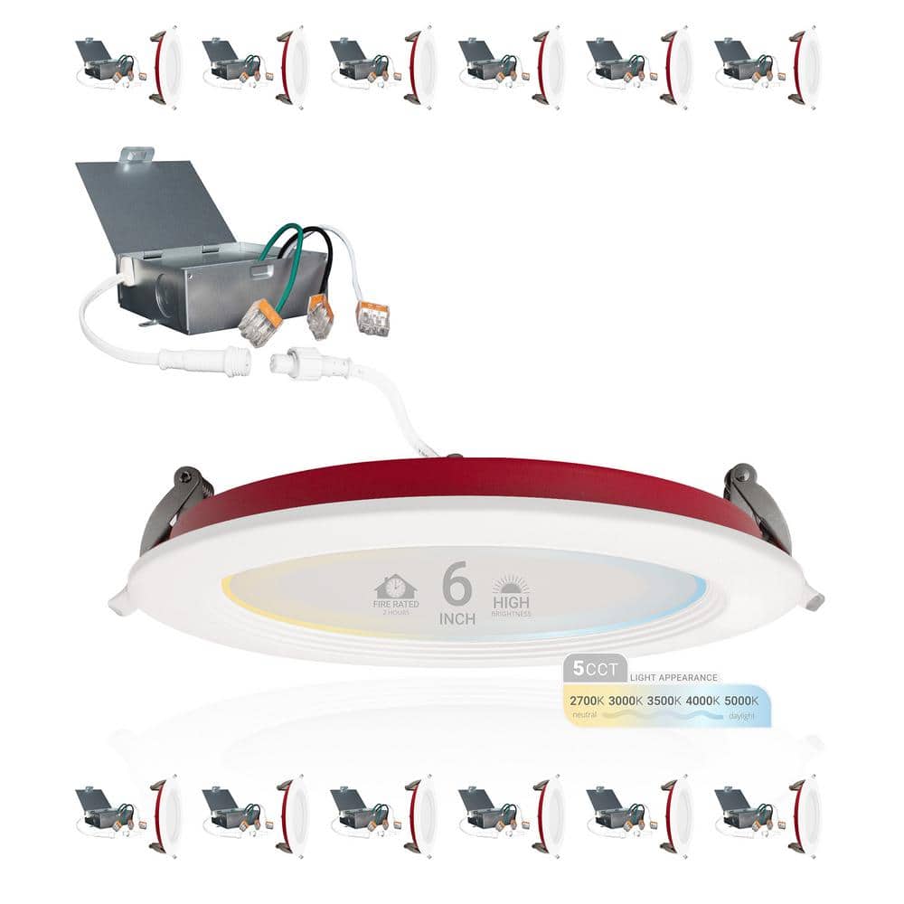 6 in. 2 Hour Fire Rated White Baffle Slim Canless Integrated LED Recessed Light 15W 5CCT 27K-50K Dimmable IC Rated 12PK price history on PriceWatchPro