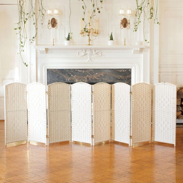 Oriental Furniture 3 ft. Short Diamond Weave Fiber Folding Screen - White - 8 Panel