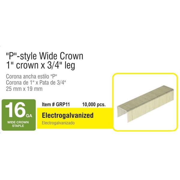 Grip-Rite 3/4 in. x 16-Gauge Wide Crown Staples (10,000 per Pack Grip-Rite 3/4 in. x 16-Gauge Wide Crown Staples (10,000 per Pack