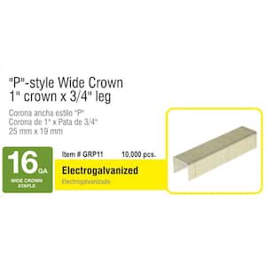 3/4 in. x 1 in. 16-Gauge Adhesive Collated Electrogalvanized P-Style Wide Crown Construction Staples 10000 per Box