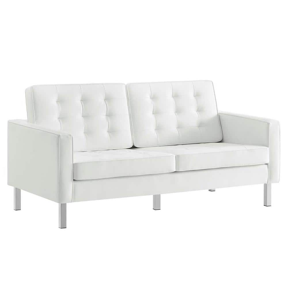 MODWAY Loft 63 In White Button Tufted Faux Leather 2 Seater Loveseat   White Modway Loveseats Eei 3388 Slv Whi 64 1000 