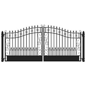 Venice Style 16 ft. x 6 ft. Black Steel Dual Driveway Fence Gate