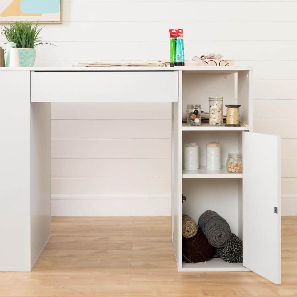 Crea CraftMaster White Counter-Height Table with Integrated Storage