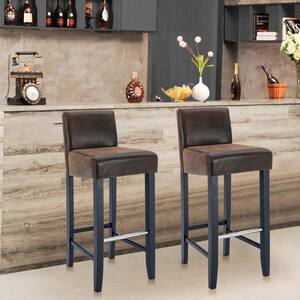 36 in. H Brown Fabric and Black Wood Finish Barstool High Leg with Back 2-Pieces Set