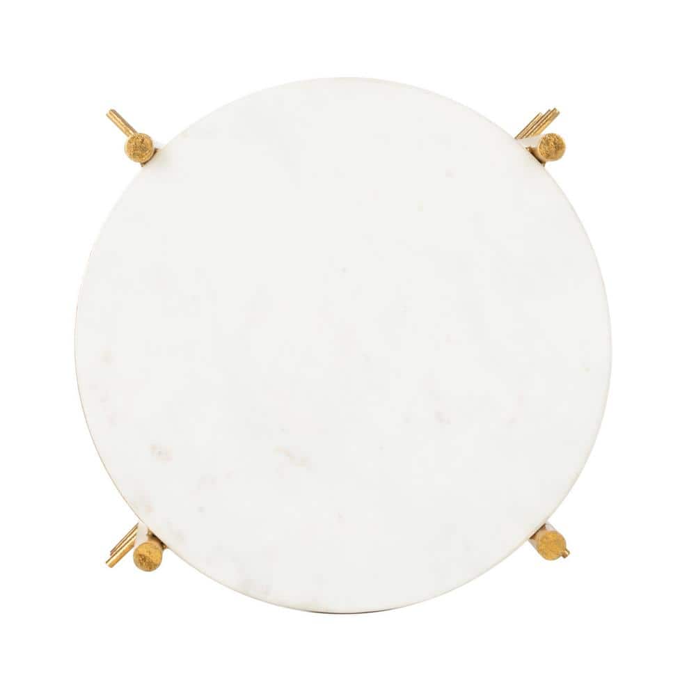 Luxurious Gold & White Marble 16" Round Accent Table
