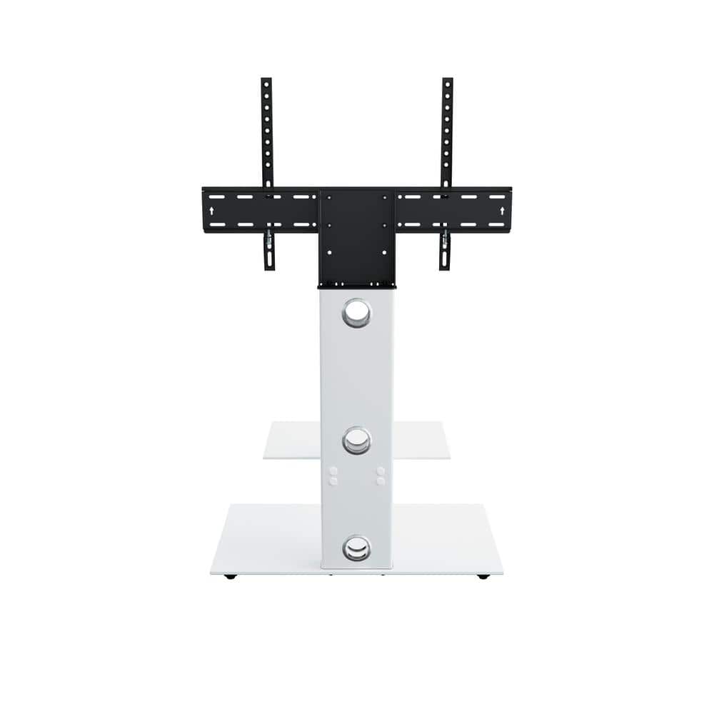 White Gloss TV Floor Stand with Mount and Tempered Glass Shelves