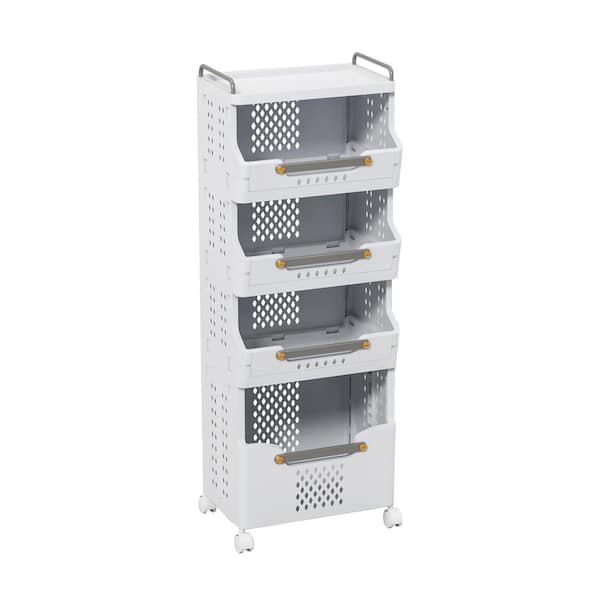 Tatayosi 4-Tier Rolling Storage Cart with Wheels, Large Capacity Kitchen Cart, Mobile Utility Cart for Bathroom, Laundry Room