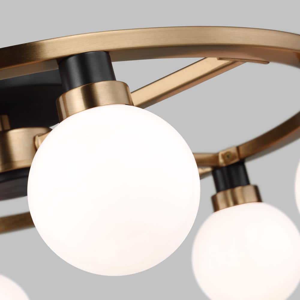 Satin Brass 6-Light Globe Semi Flush Mount with White Glass
