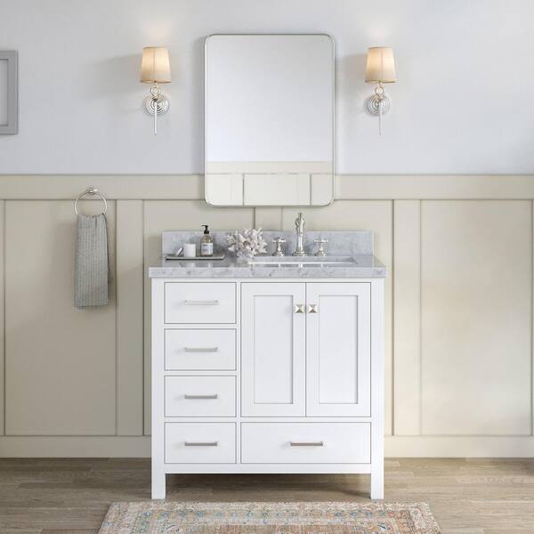 ARIEL Cambridge 37 in. W x 22 in. D x 36 in. H Bath Vanity in White with Marble Vanity Top in White