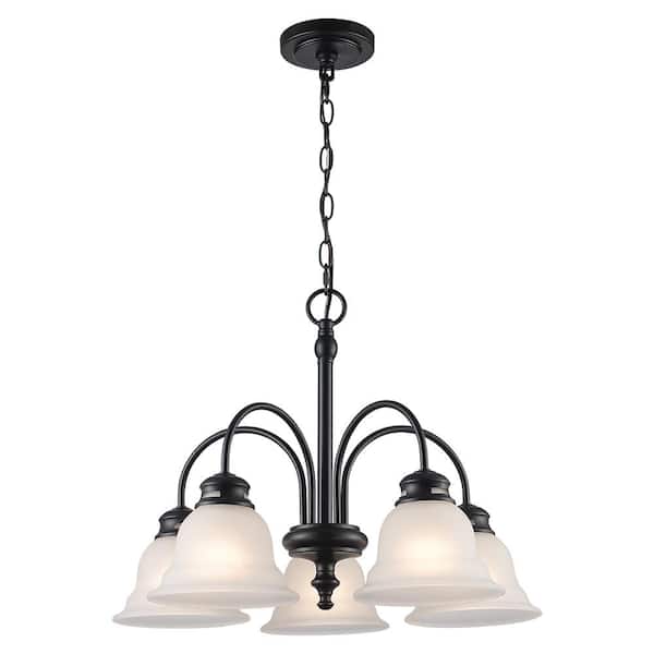 22 in. 5-Light Brushed Nickel Down Light Chandelier with Frosted Glass Shades