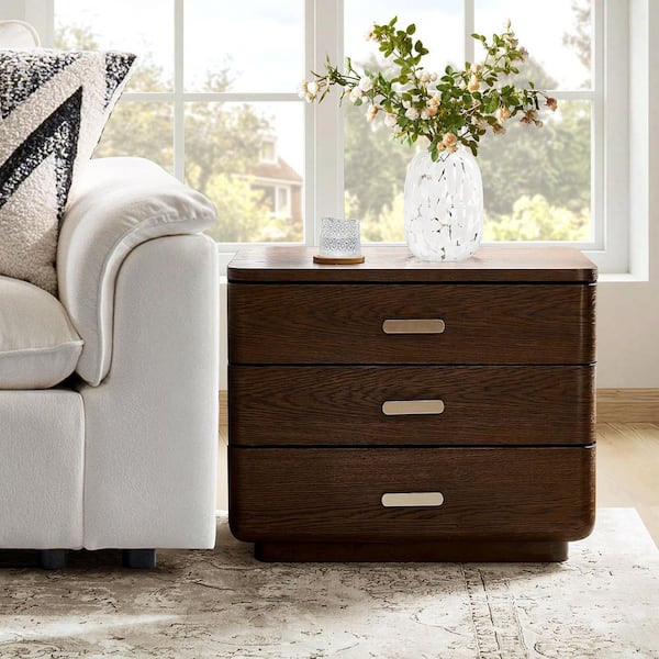 Erendiria Walnut 3 Drawers 30 in .W Nightstand with Built-In Power Station