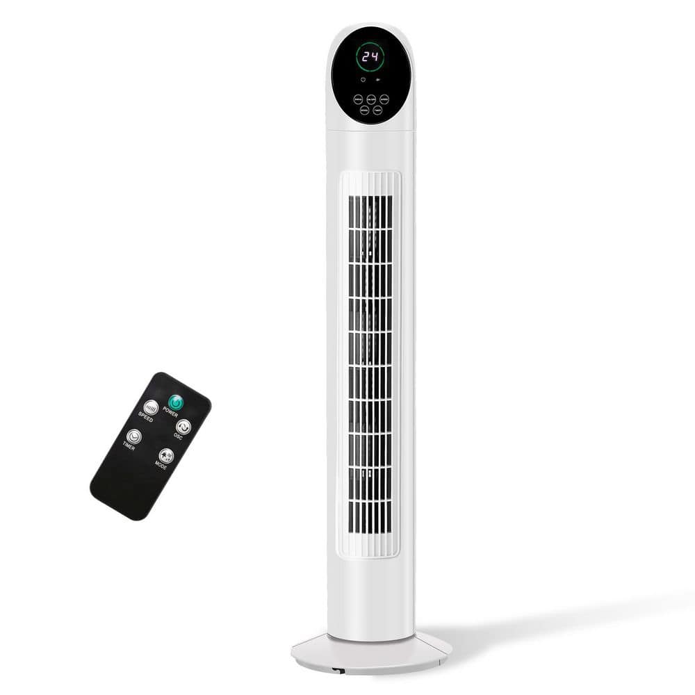 34 in. 3 Speeds Oscillating Tower Fan in White with Remote Control price history on PriceWatchPro