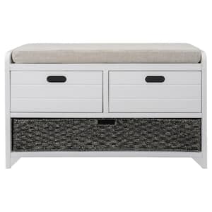 Harper & Bright Designs Espresso Entryway Storage Bench with Removable Cushion and 3-Removable Classic Fabric Basket, Espressp