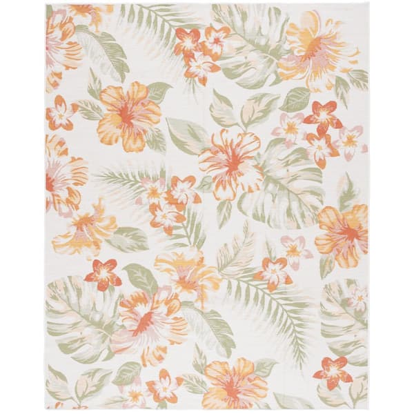 SAFAVIEH Sunrise Ivory/Rust Sage 8 ft. x 10 ft. Oversized Floral Reversible Indoor/Outdoor Area Rug