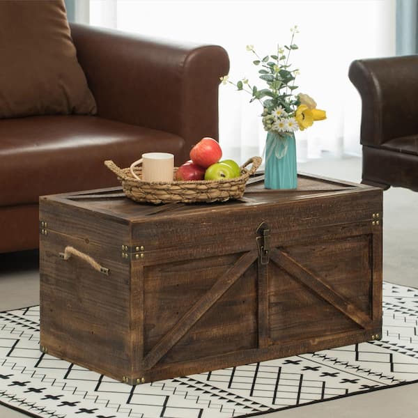 Household Essentials Wide Storage Box with Lid Natural with Brown Trim