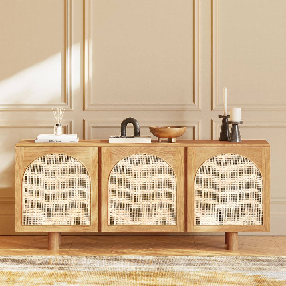 キャビネット・サイドボード Cane Weave Rattan Cabinet Natural Rattan Cabinet with Metal Handle, Adjustable Shelf