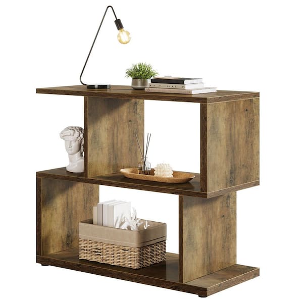 BYBLIGHT Kerlin 31.5 in. Natural Wood Rectangular MDF End Table with Storage Space