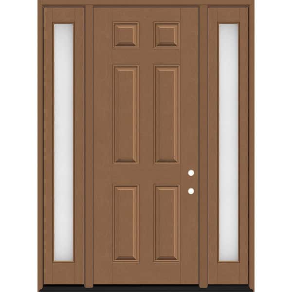 Steves & Sons Regency 64 in. x 96 in. 6 Panel RHIS Autumn Wheat Stain Mahogany Fiberglass Prehung Front Door w/Clear12in. SLs 4-9/16