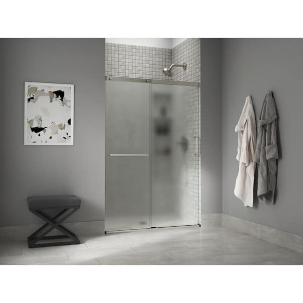 KOHLER Elate 50-54 in. W x 71 in. H Sliding Frameless Shower Door in Anodized Matte Nickel with Thick Frosted Glass