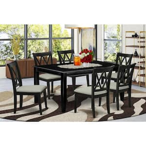 7-Piece Rectangle Black Finish Solid Wood Top Dining Table with 6-Chairs with Cross Back