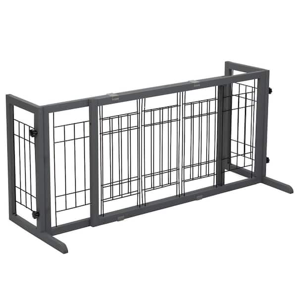 maocao hoom 38 in. x 71 in. Adjustable Wooden Pet Gate for Dogs, Indoor Freestanding Dog Fence for Doorways, Stairs in Gray