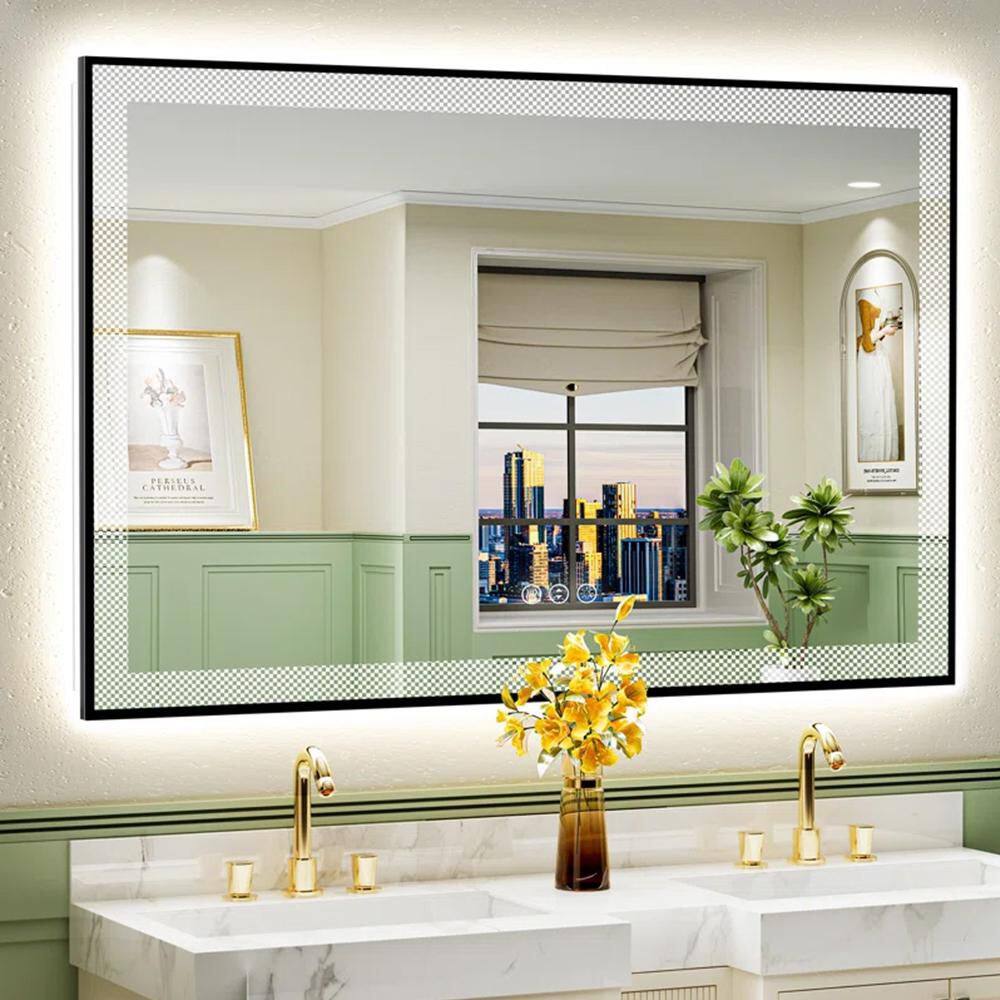 KIOTEE 55 in. W x 36 in. H Rectangular Framed Front and Back LED ...