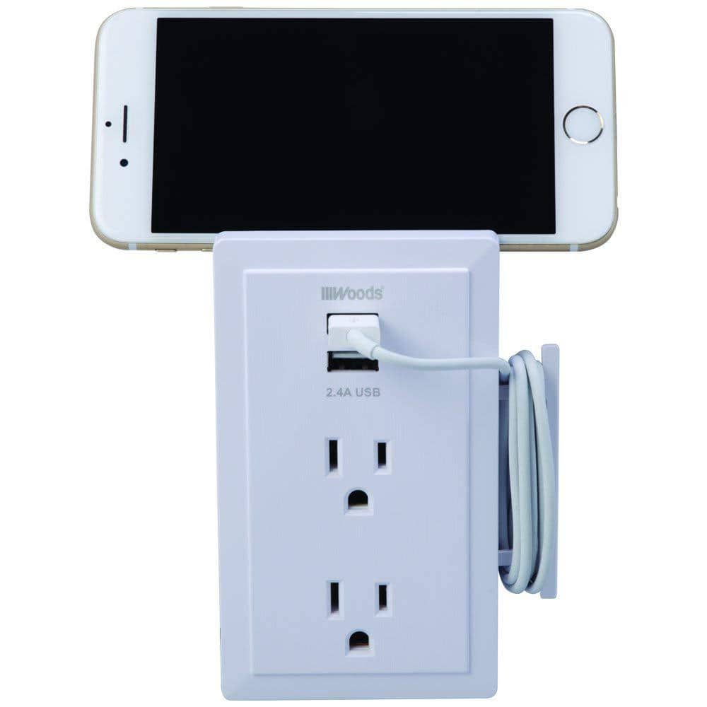 White Tamper Resistant Wall Outlet with 2 USB Ports