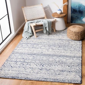 Abstract Blue/Ivory 6 ft. x 6 ft. Diamond Striped Ikat Square Area Rug