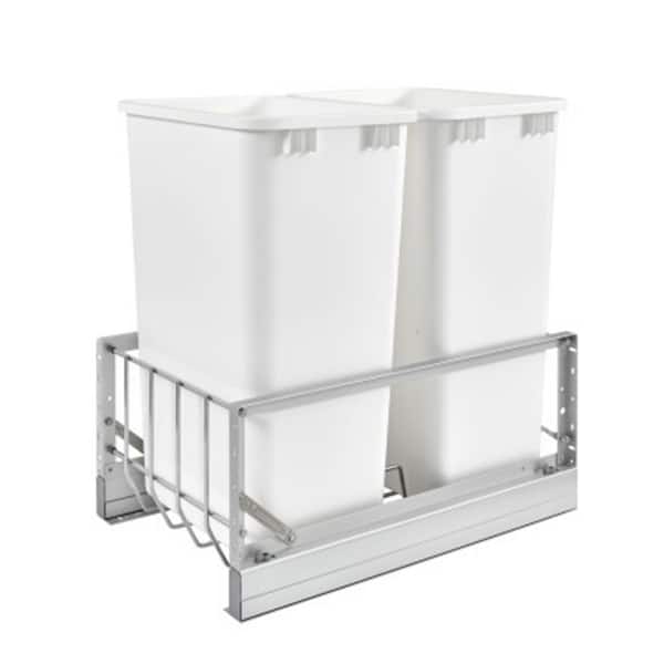 White Double Pull Out 50 qt. Kitchen Trash Can w/ Soft Close, Full Height Cabinet