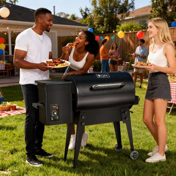 456 sq. in. Wood Pellet Grill and Smoker BBQ with PID Auto Temperature Control, Folding Legs for Patio or RV in Black