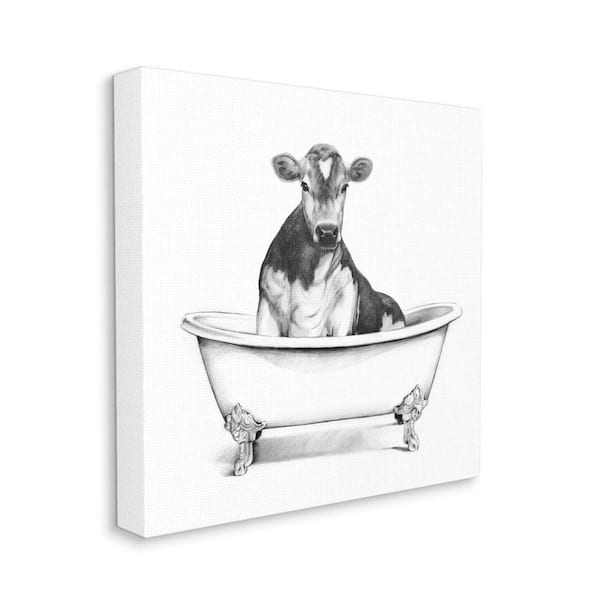 Stupell Industries "Cow in Claw Tub Minimal Farm Animal Sketch" by Victoria Borges Unframed Animal Canvas Wall Art Print 24 in. x 24 in.