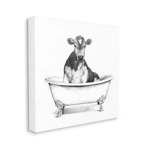 "Cow in Claw Tub Minimal Farm Animal Sketch" by Victoria Borges Unframed Animal Canvas Wall Art Print 24 in. x 24 in.