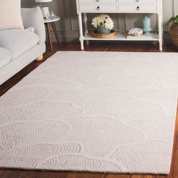 Pine 4 ft. x 6 ft. Pink/Ivory Abstract Waves Area Rug
