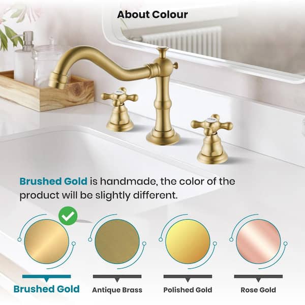 Lukvuzo Brushed Gold Double Handle Widespread Bathroom Faucet