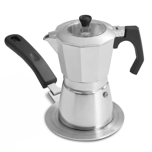 2-Pieces 6-Cup Aluminum Stovetop Espresso Maker with Stainless Steel Induction Adapter Transparent Lid Portable