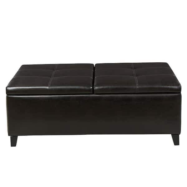 Noble House Lanister Brown PU Leather Medium Storage Bench