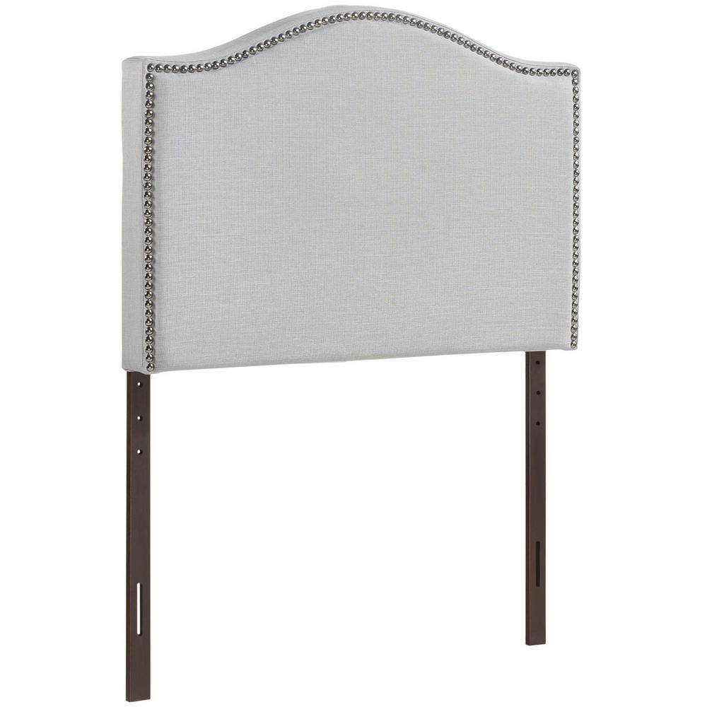 Sky Gray Twin Upholstered Linen Headboard with Nailhead Trim