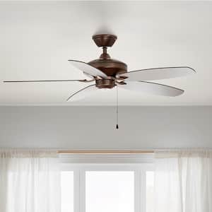 Renew 52 in. Indoor Oil Brushed Bronze Dual Mount Ceiling Fan with Pull Chain for Bedrooms or Living Rooms