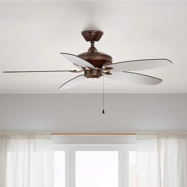 Renew 52 in. Indoor Oil Brushed Bronze Dual Mount Ceiling Fan with Pull Chain for Bedrooms or Living Rooms