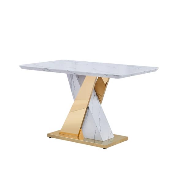 Best Quality Furniture Brenda 60"in. White Faux Marble 36" Cross Legs Base Dining Table Seating 6.