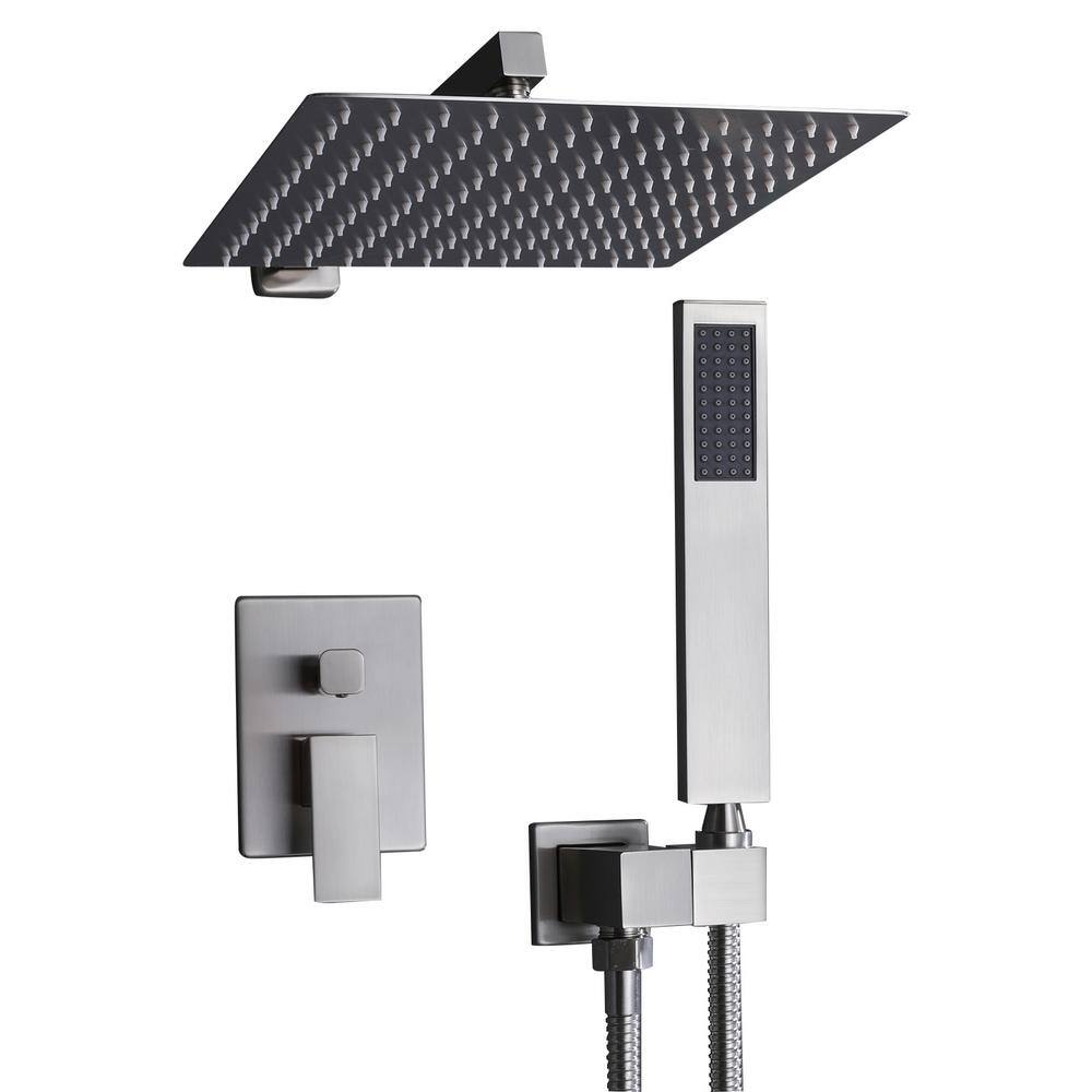 2-Spray Square 10 in. Rain Shower Head with Single-Handle Hand Shower Faucet in Brushed Nickel price history on PriceWatchPro