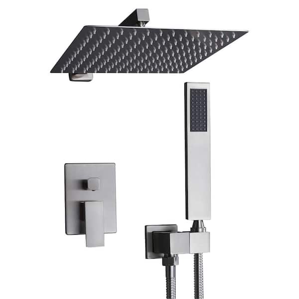 GIVING TREE 2-Spray Square 10 in. Rain Shower Head with Single-Handle Hand Shower Faucet in Brushed Nickel