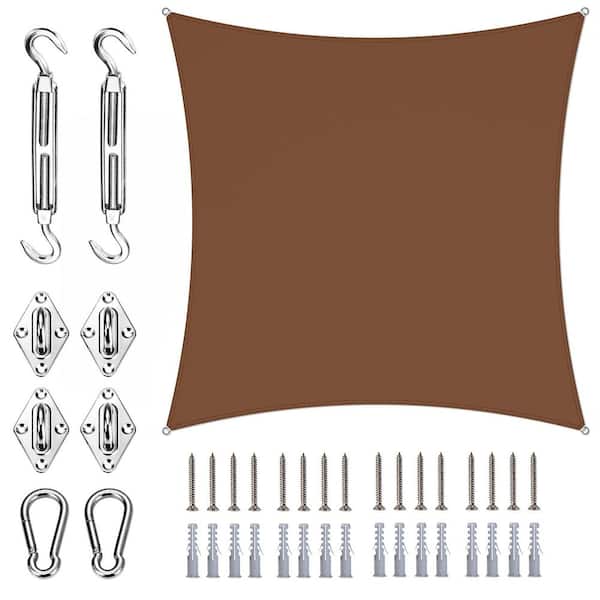 9 ft. x 9 ft. Sqaure Waterproof Shade Sail with Hardware Kit-Brown