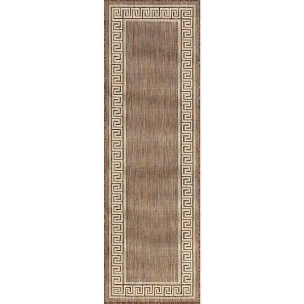 Eco Greek Key Brown 2 ft. x 8 ft. Indoor/Outdoor Runner Rug