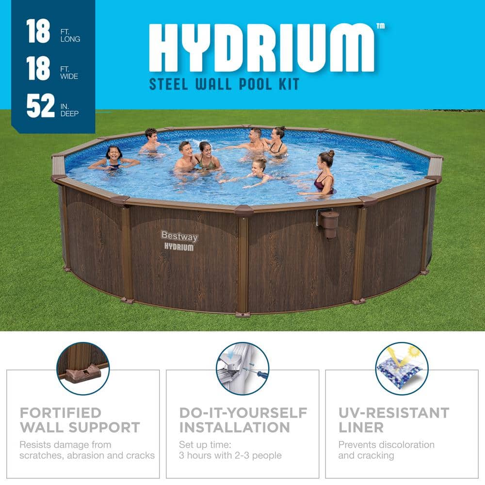 Hydrium 18' x 52" Round Steel Wall Above Ground Pool Set with Filter and Pump