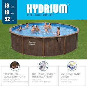 Hydrium 18 ft. x 52 in. Round Steel Wall Above Ground Swimming Pool Set, Brown