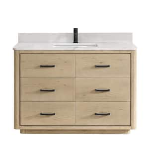 Porto 48 in. W x 22 in. D x 33.8 in. H Single Sink Bath Vanity in Natural Oak with White Qt. Stone Top